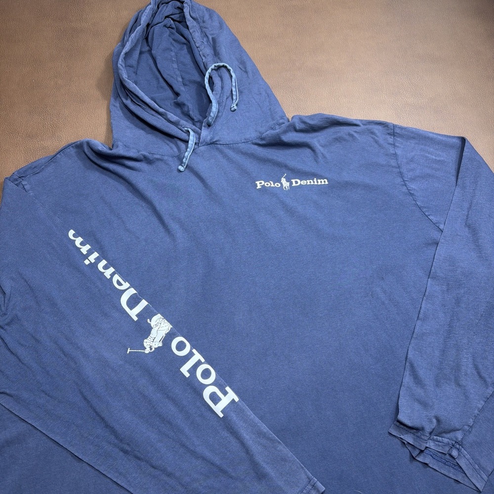 Vintage Polo Denim Ralph Lauren Light Hoodie Pullover Sweatshirt 3XB Lightweight